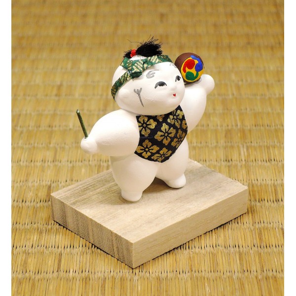 伊万里焼 古伊万里 陶人形 色絵 太鼓打唐子像 置物 M R7926 ちゅー