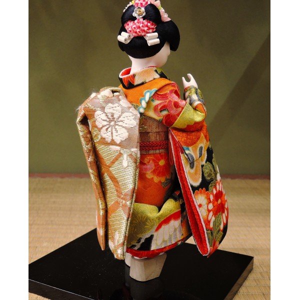 京人形 極上京舞妓 正絹手刺繡入り 木製 手作り （頭 書き目）（京製
